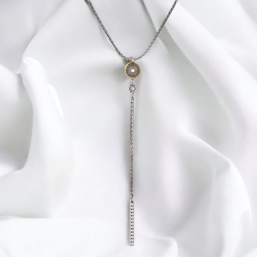 Lucky Brand Boho Celestial Whimsygoth Y Necklace, Two-Tone Hammered Metal - Picture 2 of 6